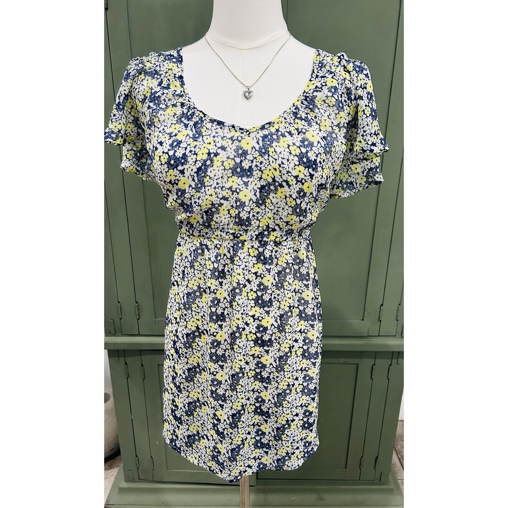Y2K Old Navy Maternity Babydoll Tunic Top Sheer Micro Floral Cottagecore Boho LG